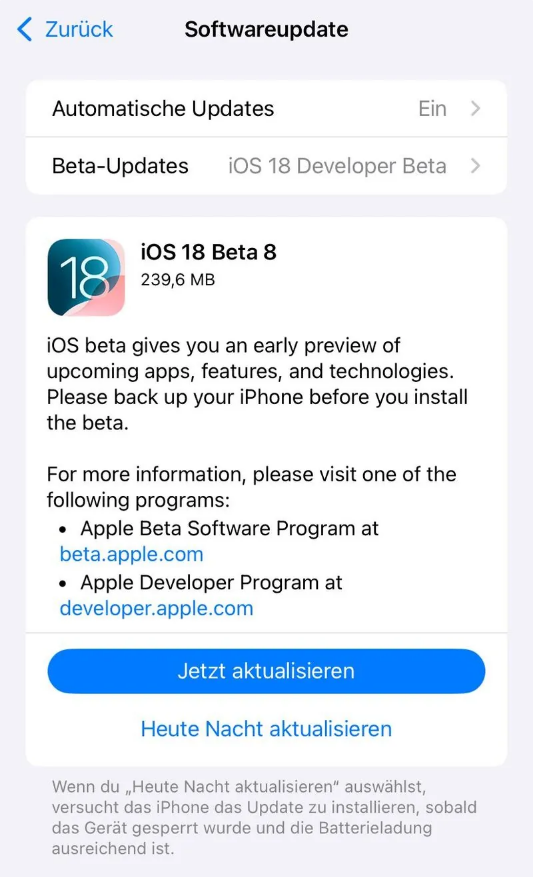 兴文苹果手机维修分享苹果 iOS / iPadOS 18 开发者预览版 Beta 8 发布 